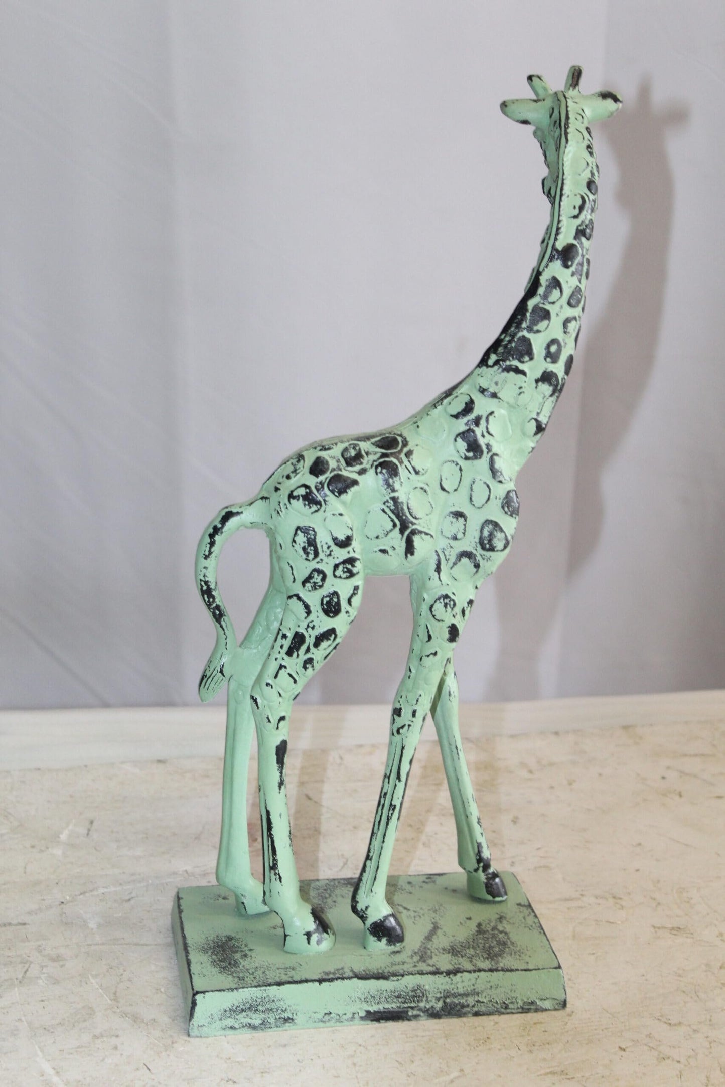 Green Patina Aluminum Statue of a Giraffe Echoing Nature Grace 8" x 4" x 18"H