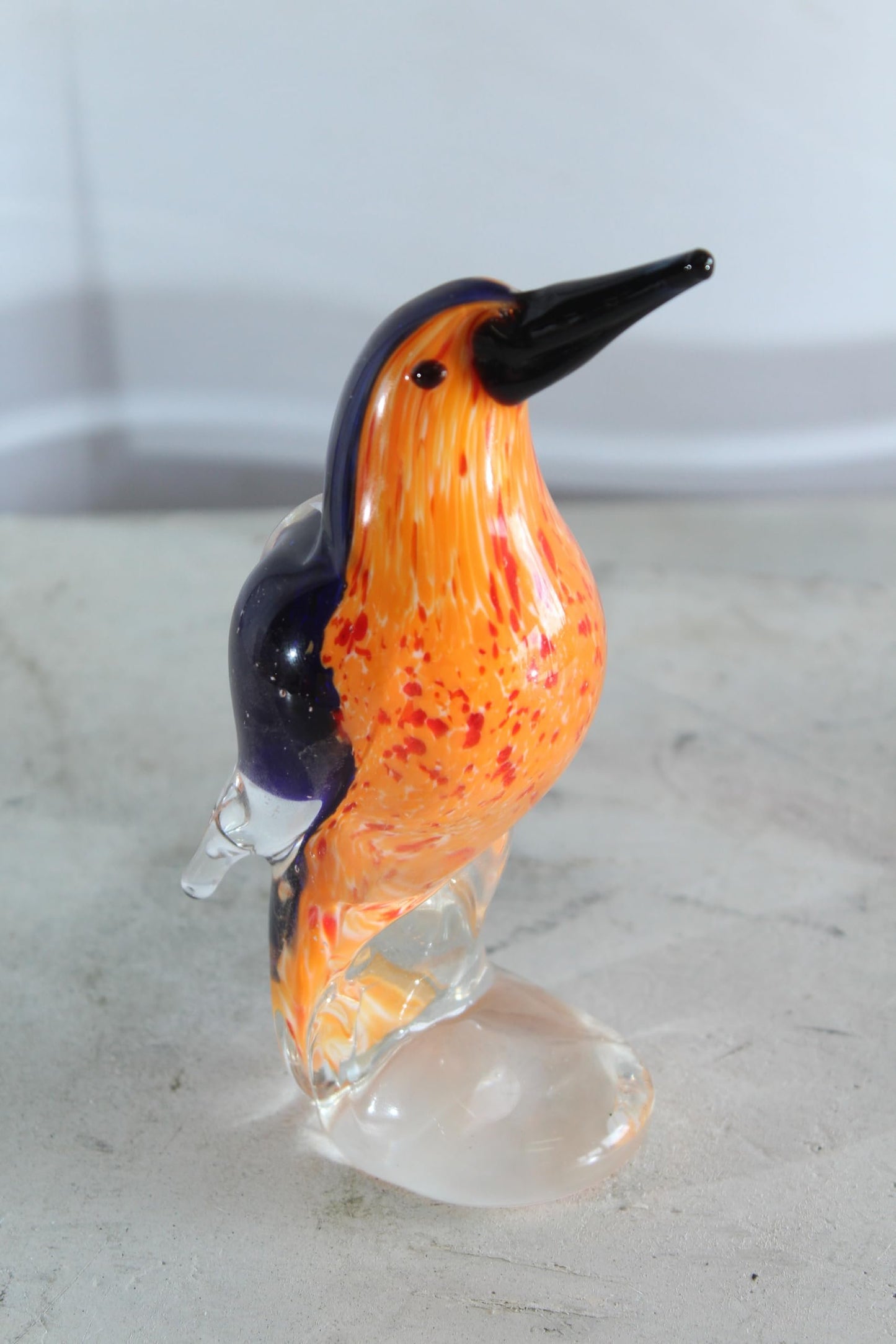 NIFAO Glass Kingfisher Bird Figurine Hand Blown Art Decor 4" x 3" x 7"H