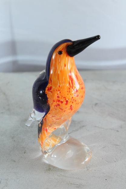 NIFAO Glass Kingfisher Bird Figurine Hand Blown Art Decor 4" x 3" x 7"H