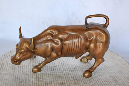 Wall Street Bull replica bronze statue - Size: 15"L x 7"W x 9"H.