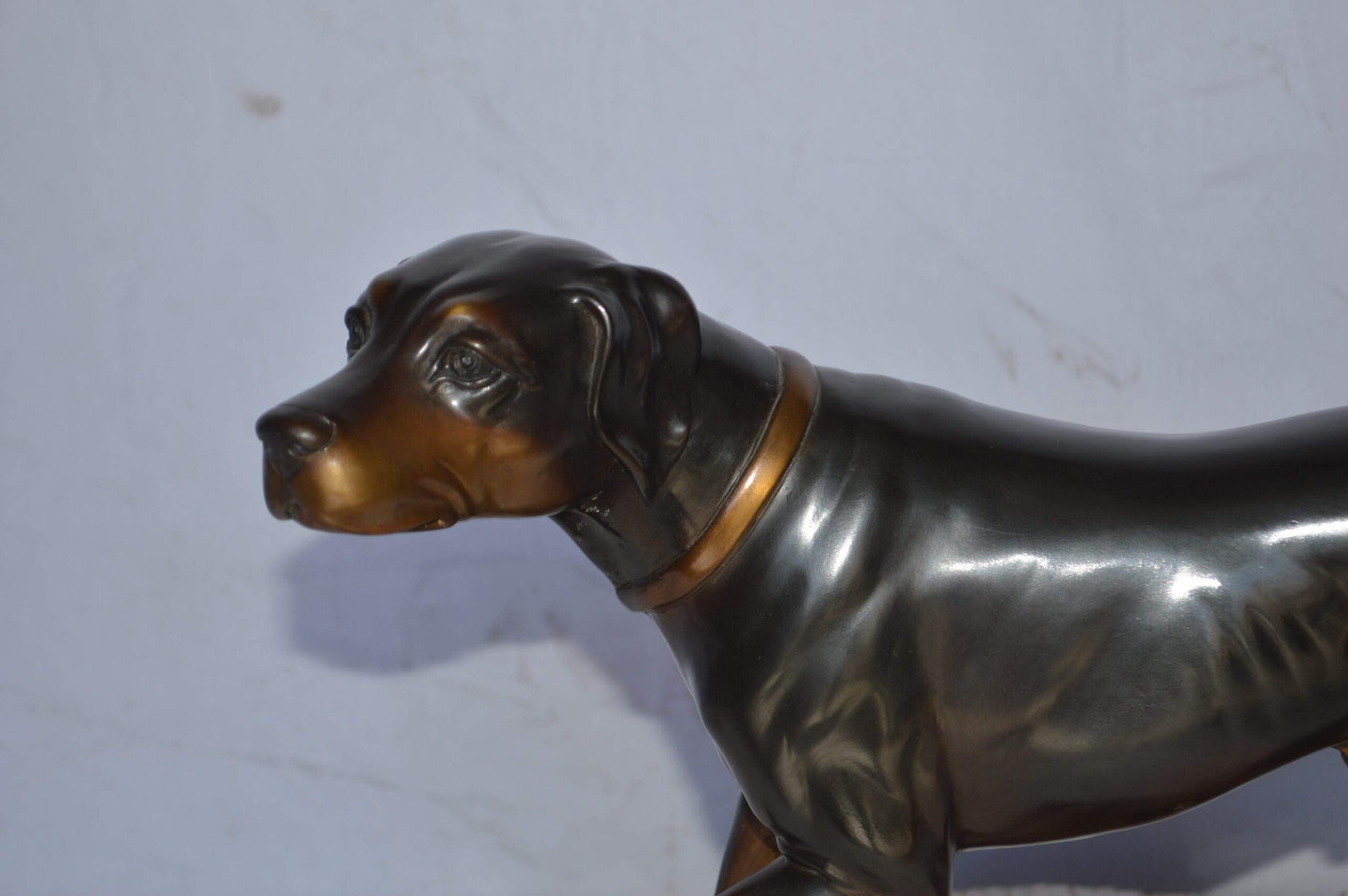 Black Labrador Bronze Statue Mounted on A Marble - Size: 20"L x 8"W x 14"H.