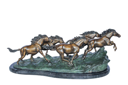 Running Horses Bronze Statue on Marble Base 47" x 20" x 17"H