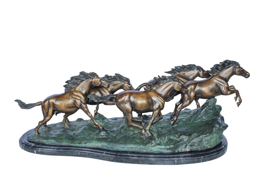 Running Horses Bronze Statue on Marble Base 47" x 20" x 17"H