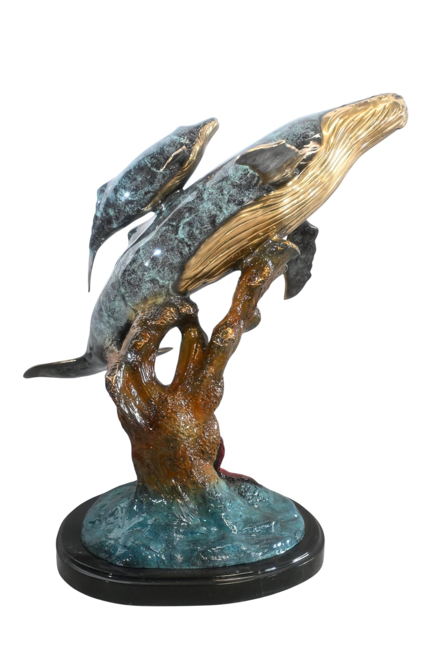 Bronze Humpback Whale Pair Sculpture Coral Branch 27"x22"x30"H