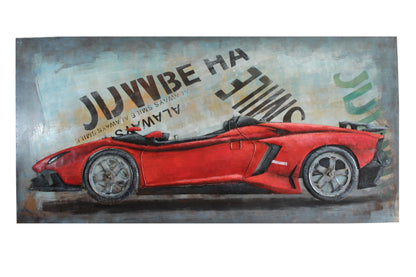 NIFAO Lamborghini Inspired Red Convertible Metal Wall Art 3D Design 79" x 2" x 40"H