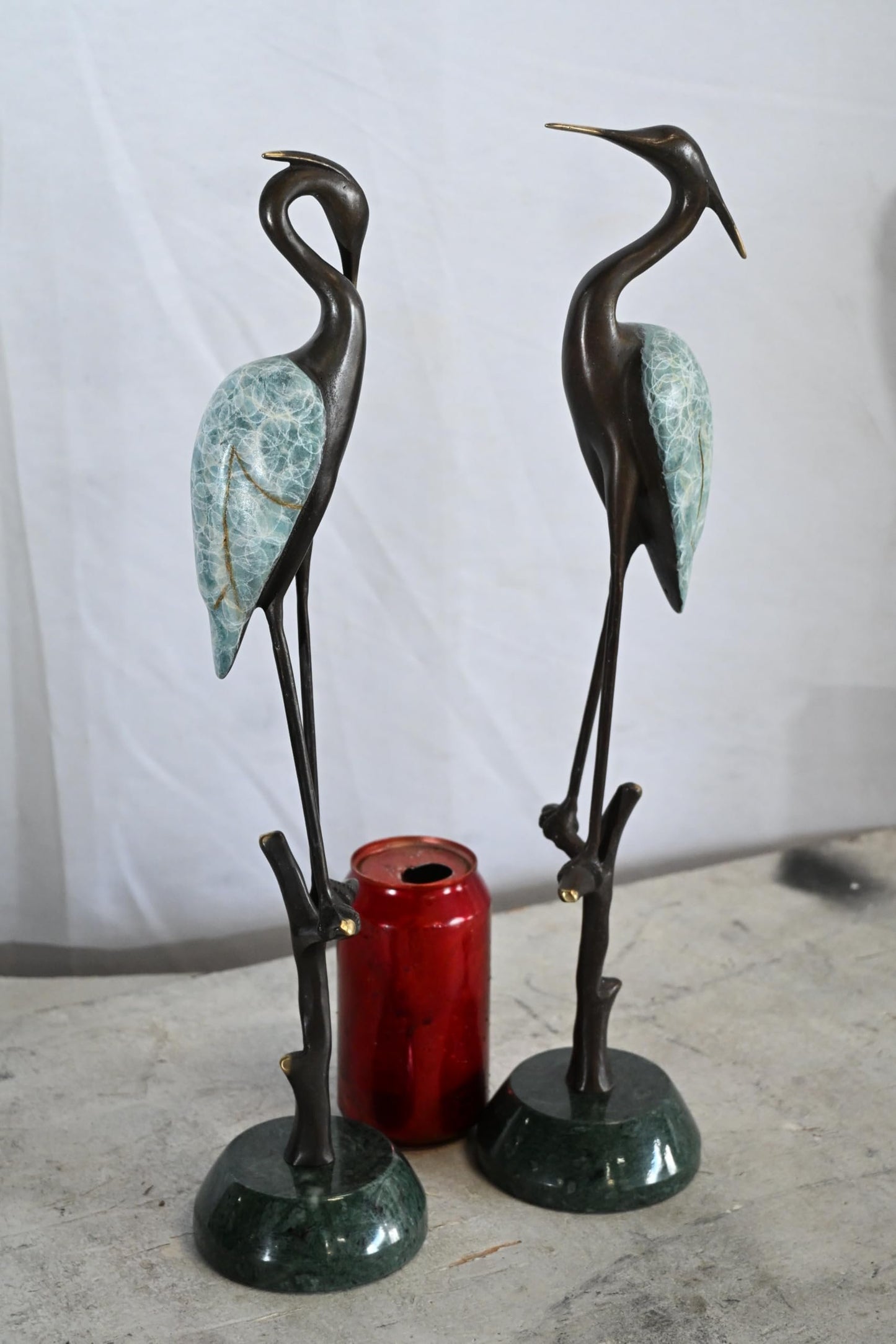 NIFAO Bronze Heron Pair Statue Set Marble Base Bird Sculpture 8"x4"x17"H