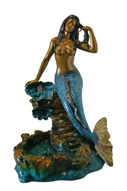 Beautiful Large Mermaid Bronze Statue Fountain - Size: 35"L x 32"W x 53"H.
