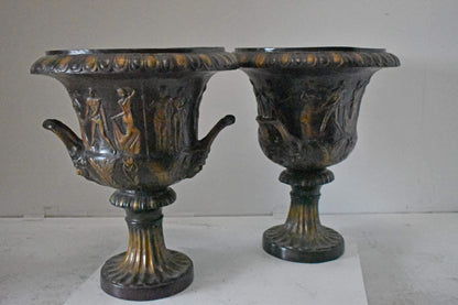 Pair of Beautiful Urns Bronze Statues - Size: 24"L x 24"W x 29"H.