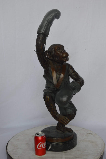 Nifao Boxing Monkey Bronze Statue - Humorous Bronze Monkey Sculpture - Size: 10"L x 12"W x 33"H.