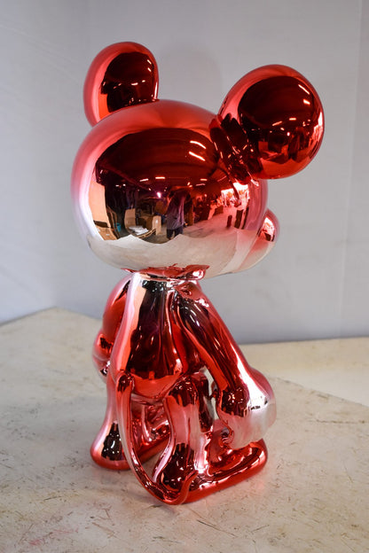 Contemporary Red Chrome Mickey Mouse Resin Statue 12" x 9" x 16"H