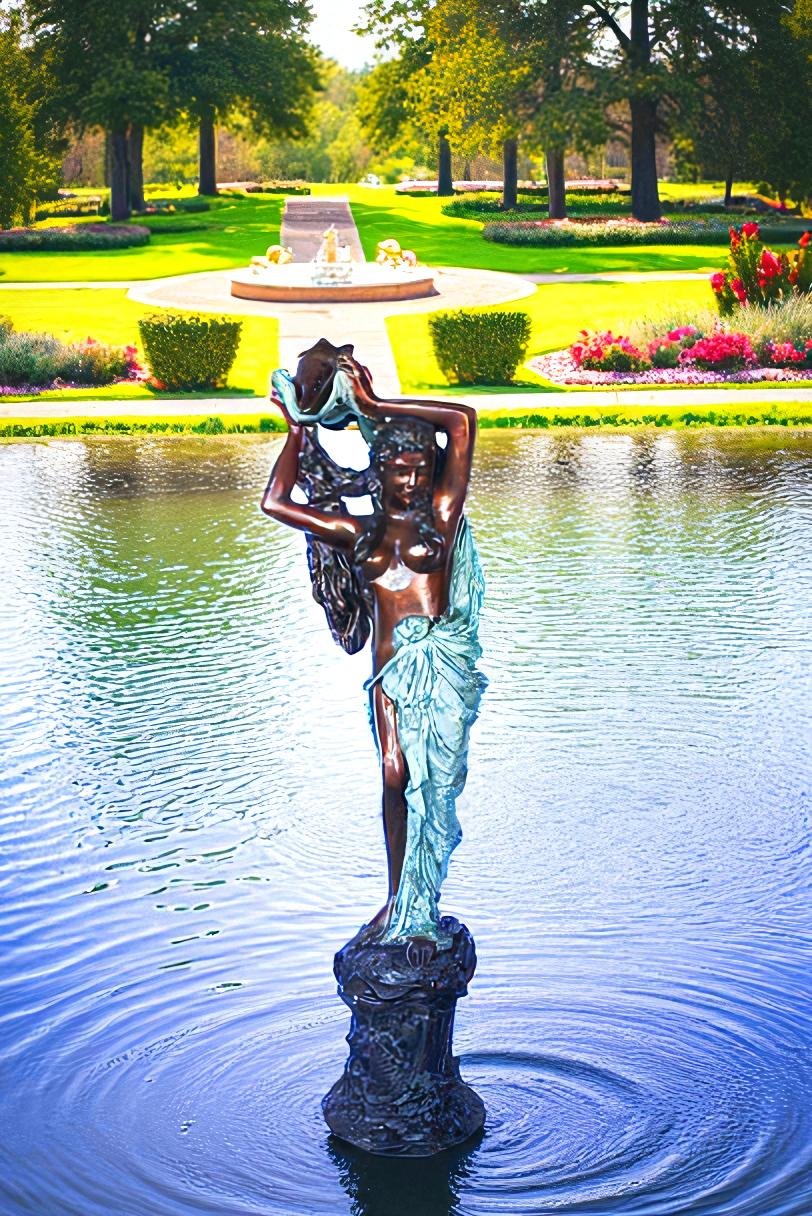 Half-naked woman holding a basket bronze statue Art Nude -  Size: "L x "W x "H.