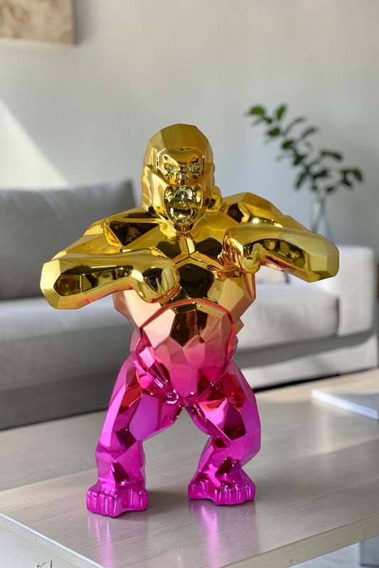 Textile Red and Gold King Kong Statue  Size: 18" x 9" x 23"H
