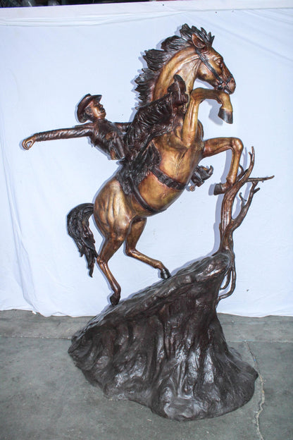 Life Size Bronze Cowboy on Rearing Horse Western Statue 60" x 37" x 81"H