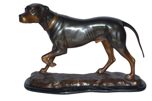 Black Labrador Bronze Statue Mounted on A Marble - Size: 20"L x 8"W x 14"H.