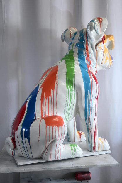 Giant Resin Bulldog Statue with Colorful Paint Drip Art 29"x50"x50"H