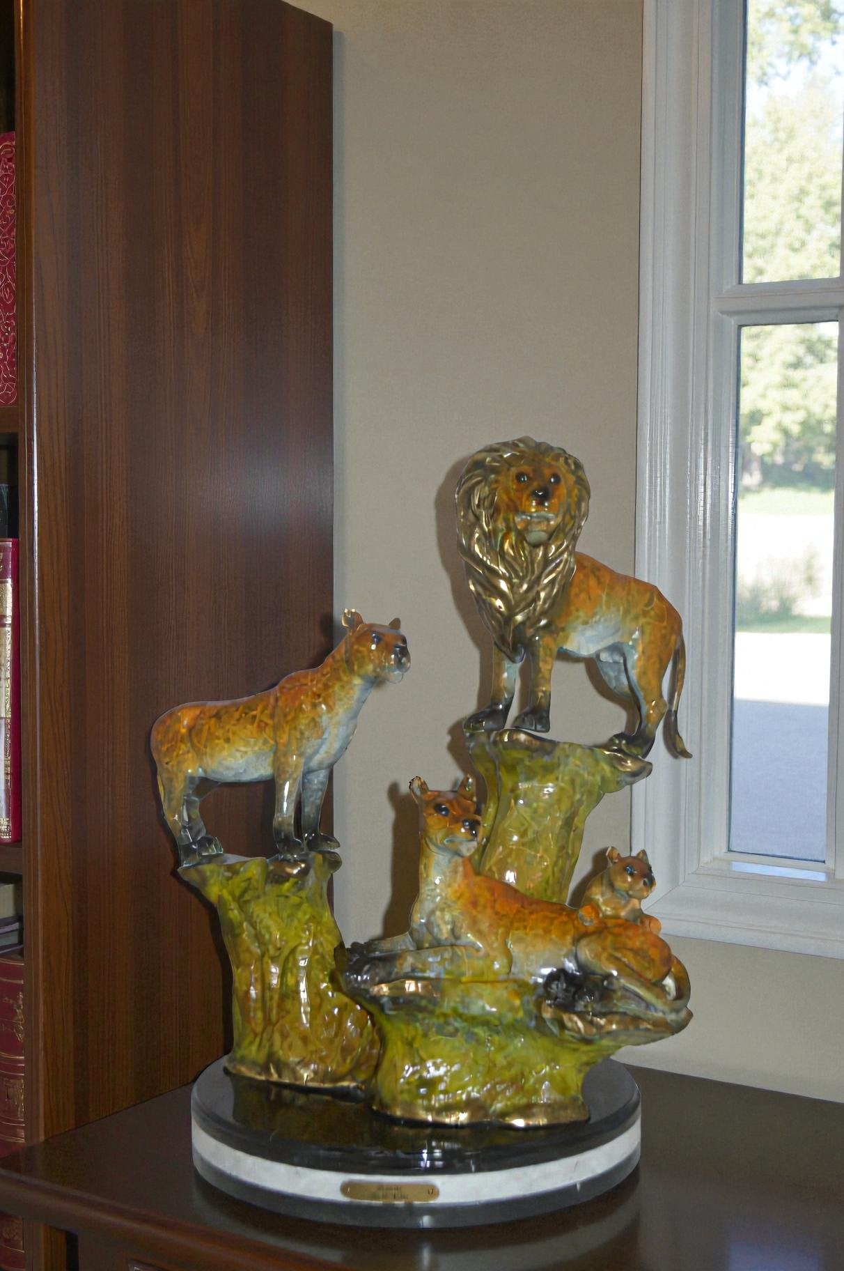 Family of Lions Bronze Statue - Lion King -  Size: 21"L x 22"W x 28"H.