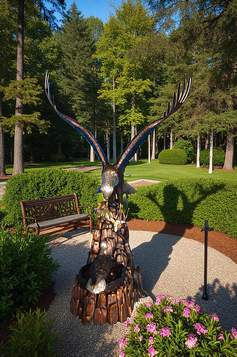 Eagle with nest Bronze Statue -  Size: 36"L x 40"W x 63"H.