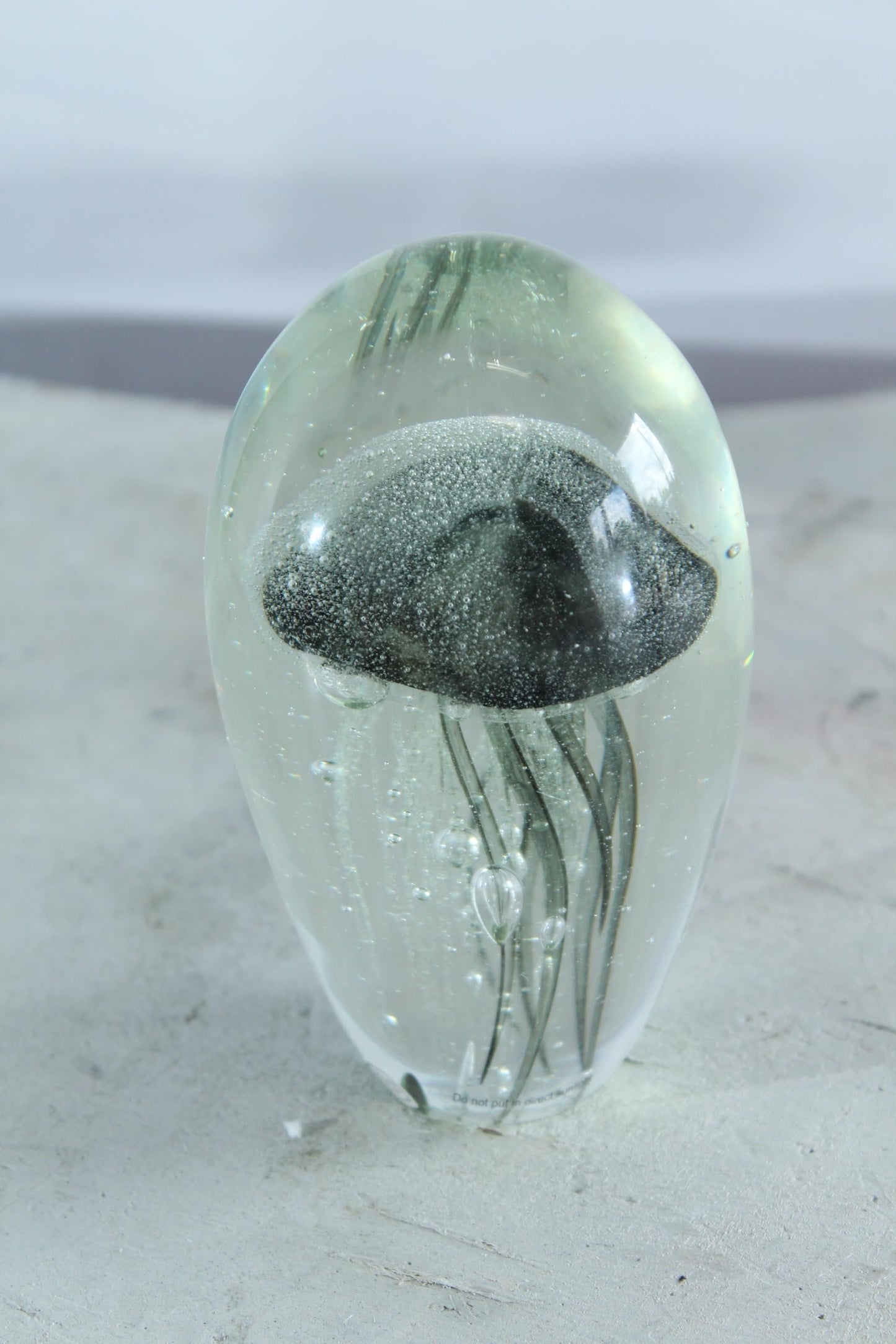NIFAO Glass Jellyfish Paperweight Clear Black Ocean Art Decor 4" x 4" x 7"H