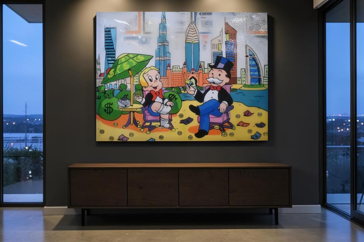 Richie Rich and Monopoly Man Dubai Pop Art Canvas 50"x40"