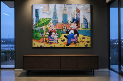 Richie Rich and Monopoly Man Dubai Pop Art Canvas 50"x40"