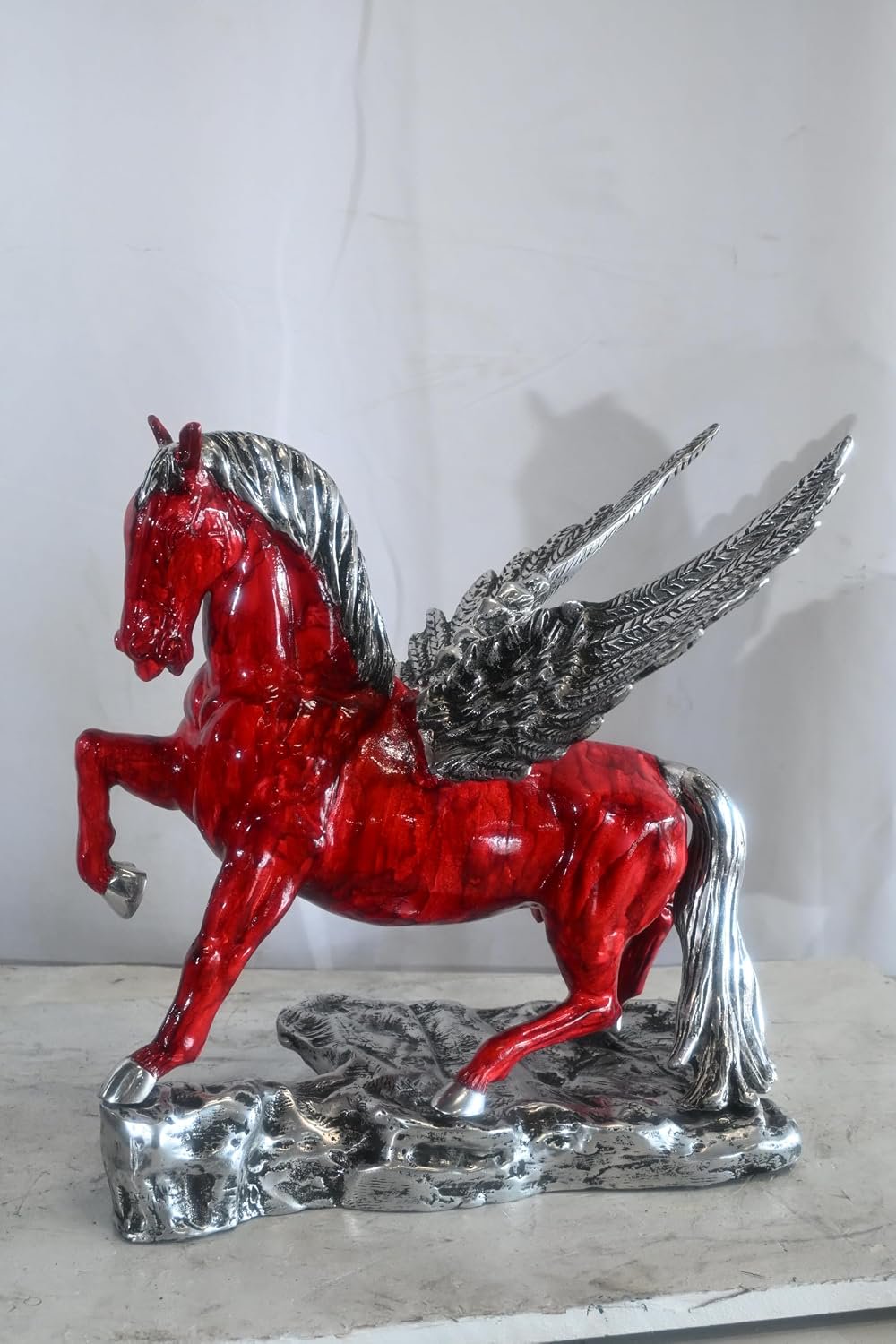 Prancing Red Pegasus Winged Horse Sculpture Aluminum Art 17"x15"x19"H