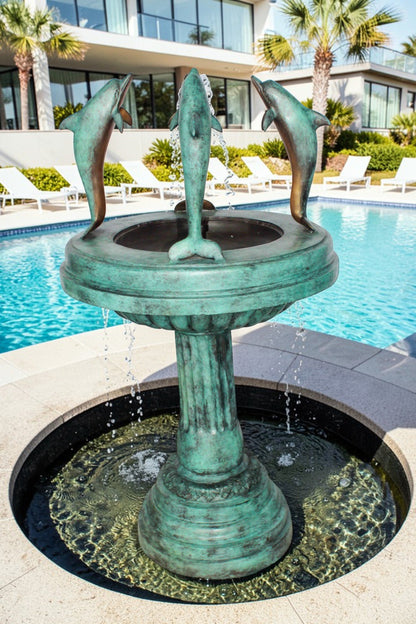 Three Dolphins Bronze Fountain Green Patina Finish 26" x 26" x 47"H