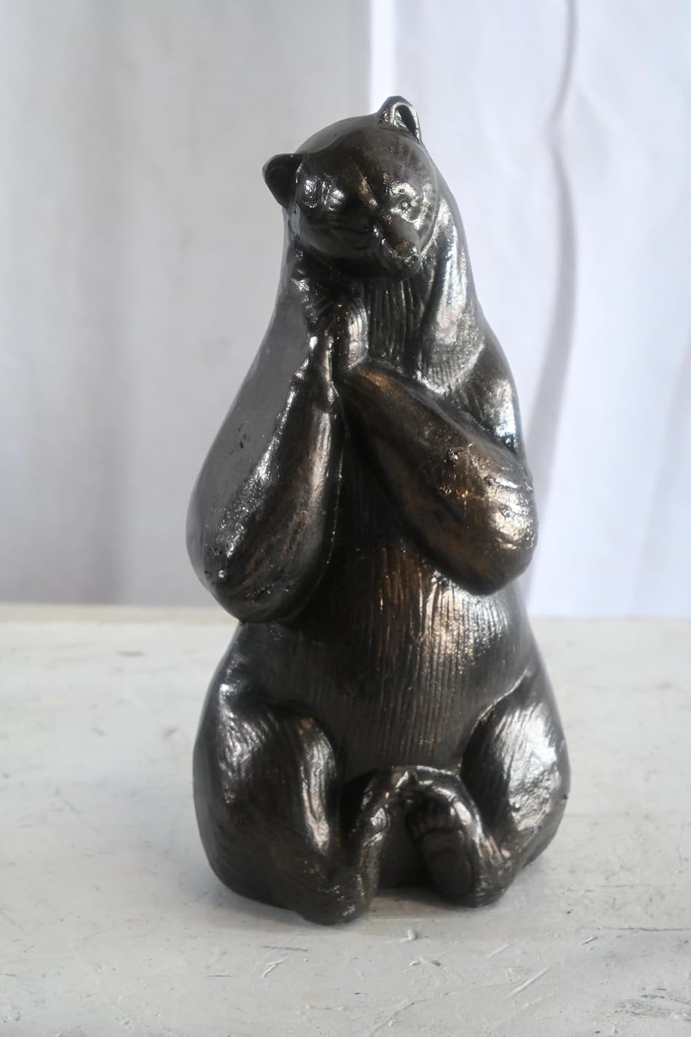 Daydreaming Bear Statue Sitting with Paws Clasped Figure 5"x3"x12"H