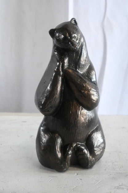 Daydreaming Bear Statue Sitting with Paws Clasped Figure 5"x3"x12"H