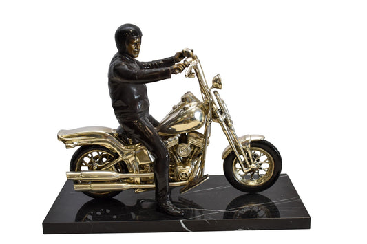 Harley Davidson Rider on his Bike Replica Bronze Statue 20" x 9" x 13"H