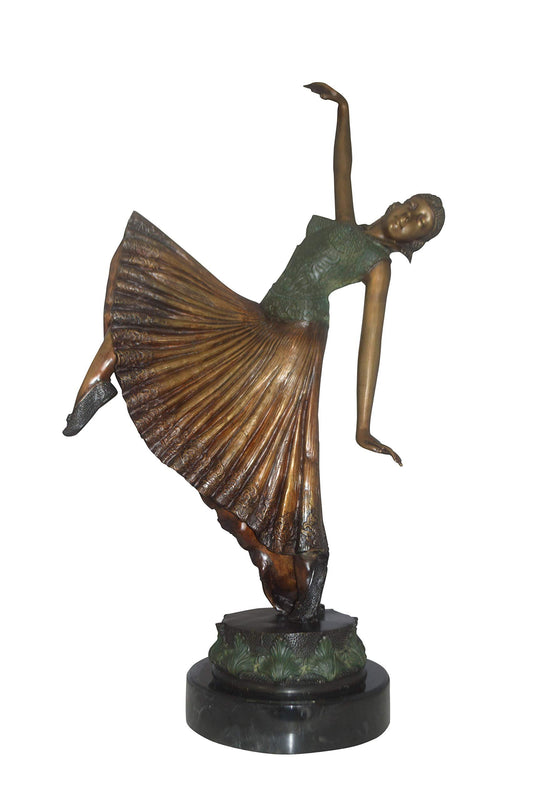 Beautiful Dancer Performing Bronze Statue -  Size: 27"L x 12"W x 48"H.