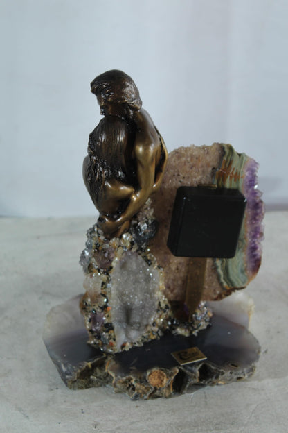 NIFAO Lovers Embrace Clock with Amethyst Geode Bronze by Vidal Spain 8"x7"x10"H