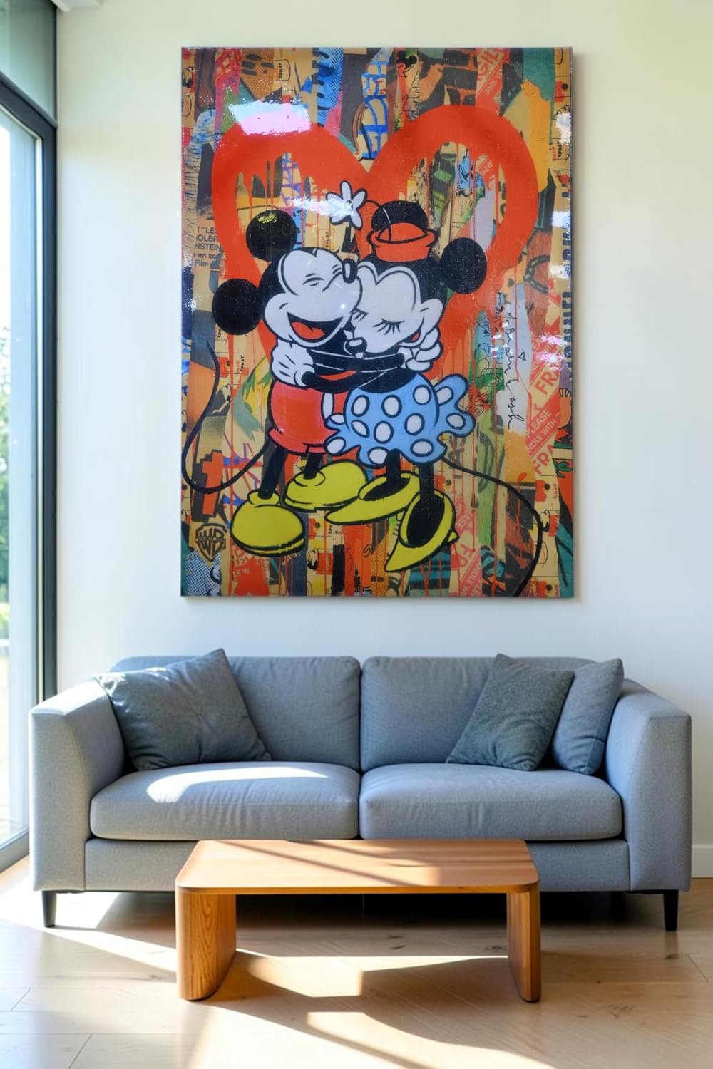 Cartoon Mice Heart Hug Pop Art Resin Canvas 40"x56"