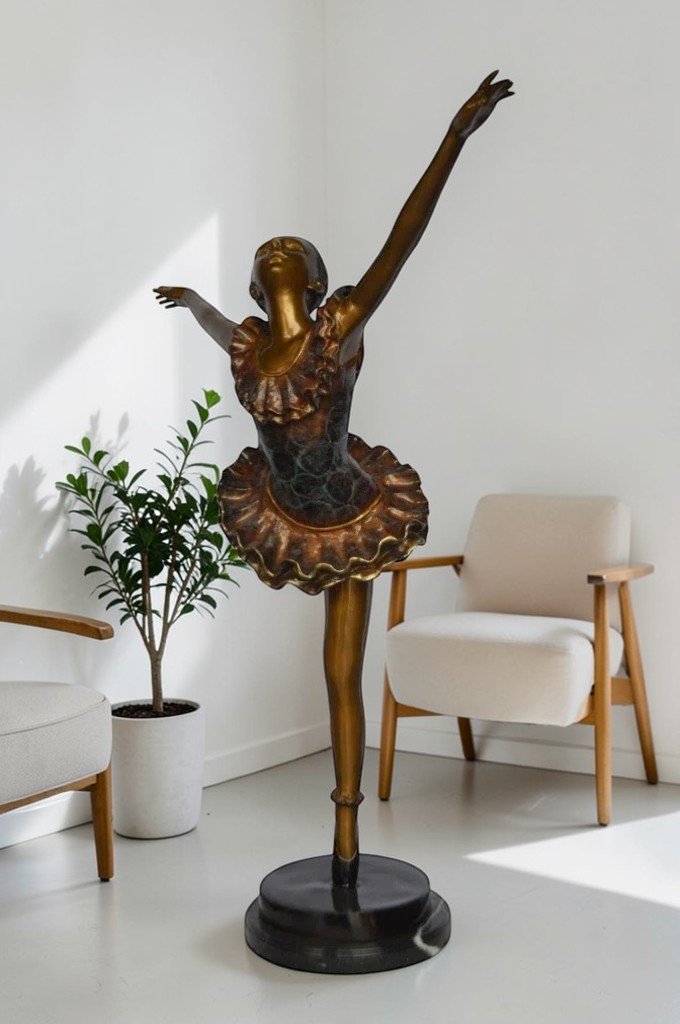 Ballet Dancer Dancing on one Leg Bronze Statue -  Size: 35"L x 14"W x 47"H.