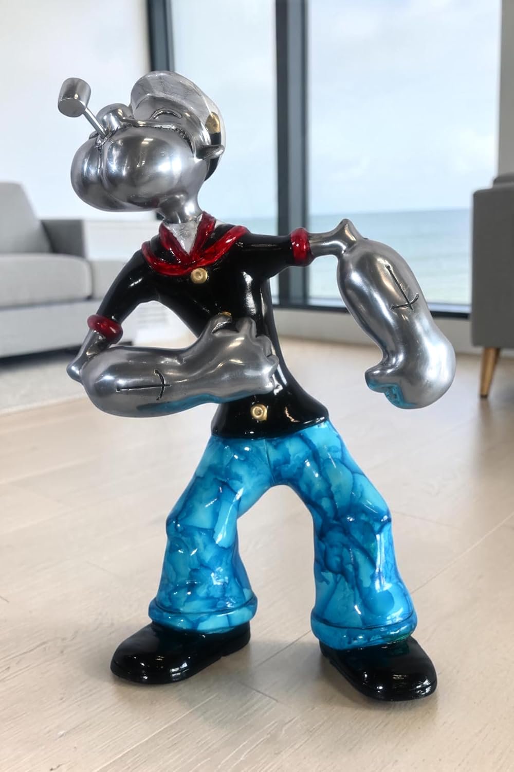 Popeye Sailor Replica Statue Flexing Arms Aluminum Decor 12"x9"x17"H