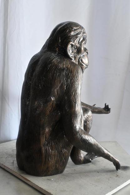 Realistic Sitting Chimpanzee Handcrafted Aluminum Statue 27"x21"x31"H