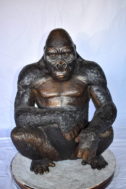 Gorilla Sitting Detailed and Impressive Bronze Statue Size: 22" x 16" x 30"H