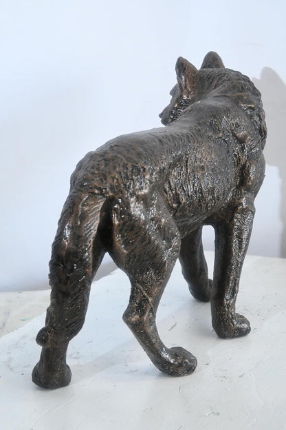 Aluminum Walking Wolf Statue Bronze Tone Finish 23"x11"x16"H