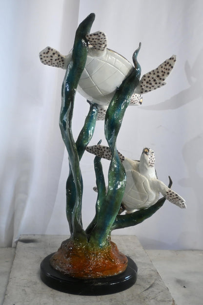 Two Sea Turtles Swimming on Kelp Bronze Sculpture 17"x18"x33"H