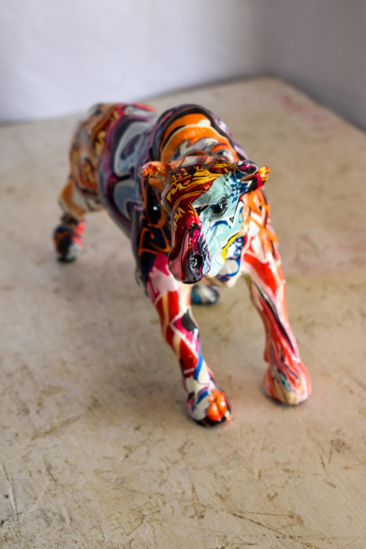 Charging Bull, Modern Pop Art Style Resin Statue 12" x 4" x 8"H