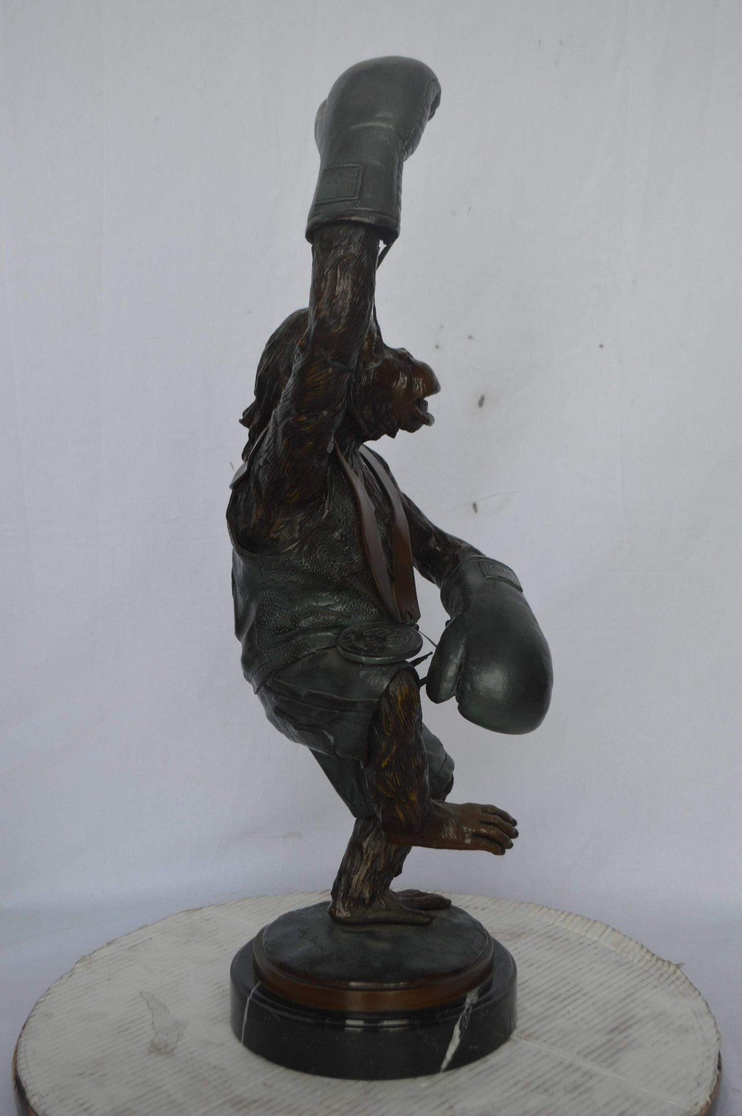 Nifao Boxing Monkey Bronze Statue - Humorous Bronze Monkey Sculpture - Size: 10"L x 12"W x 33"H.