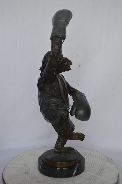 Nifao Boxing Monkey Bronze Statue - Humorous Bronze Monkey Sculpture - Size: 10"L x 12"W x 33"H.