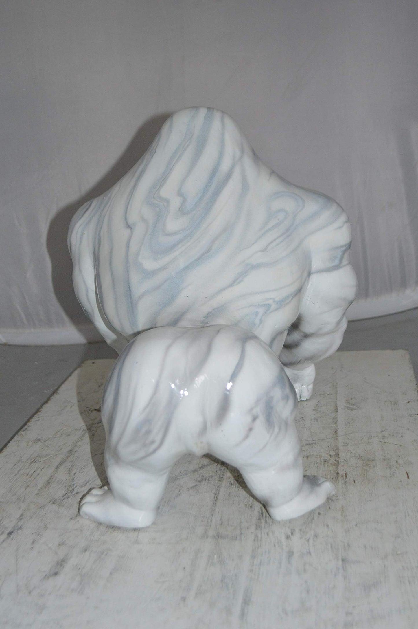 Modern King Kong Grey white Bronze Statue -  Size: 15"L x 13"W x 17"H.