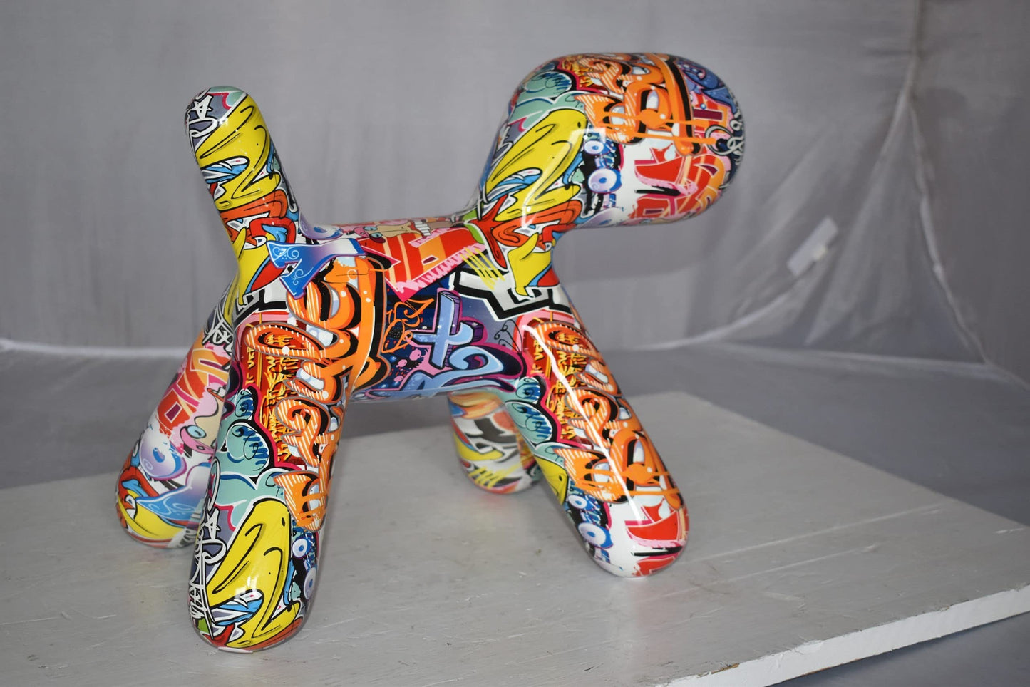 Modern Looking Graffiti Dog Statue Made of Resin Size: 16" x 10" x 14"H