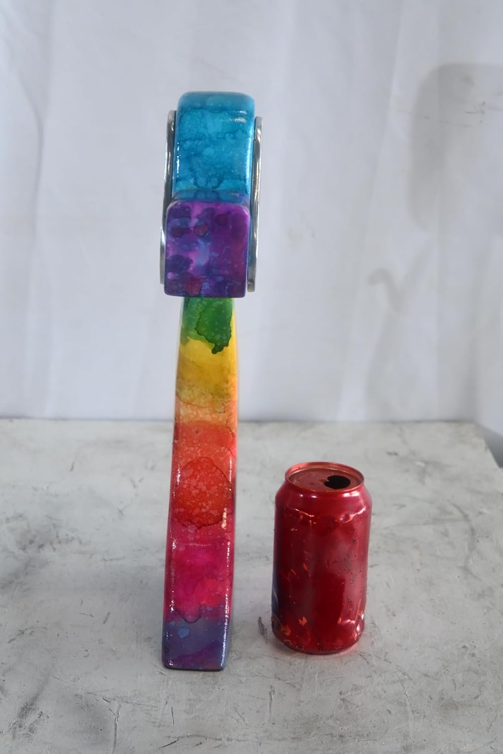 Abstract Rainbow Painted Wood Dog Figurine Aluminum Ears 8"x2"x15"H