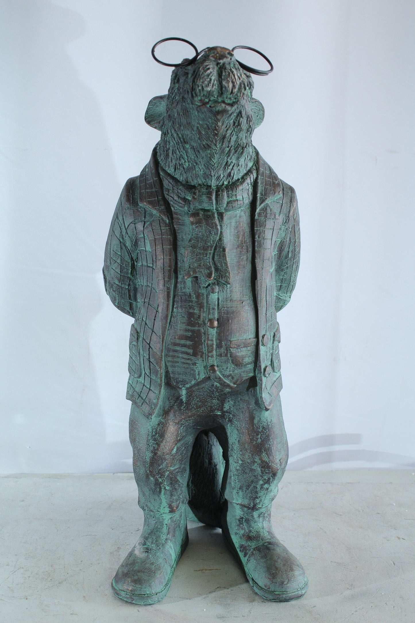 NIFAO Resin Statue Mole with Glasses Bronze Green Patina Finish 9" x 11" x 26"H