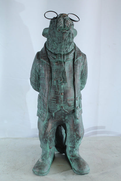 NIFAO Resin Statue Mole with Glasses Bronze Green Patina Finish 9" x 11" x 26"H