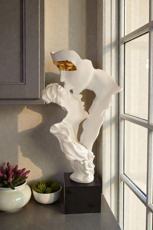 Abstract Modern Lovers White Resin Statue 12" x 8" x 26"H