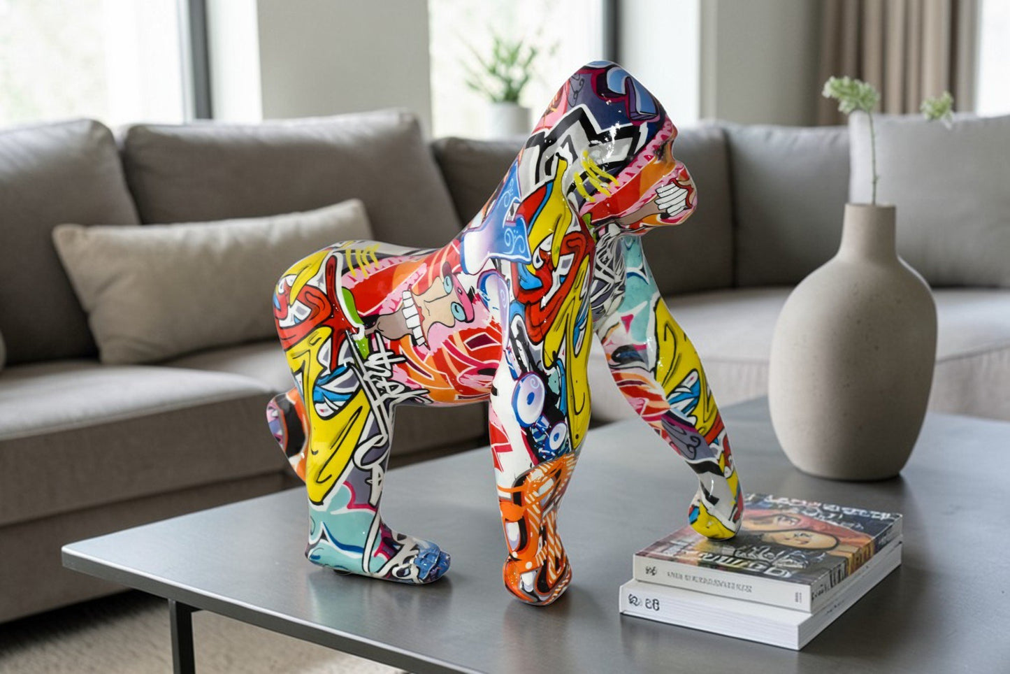 Graffiti Painted Gorilla Made of Modern Resin Statue Size: 6" x 11" x 11"H