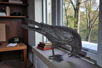 Raven Looking Down Bronze State - Size: 19"L x 5"W x 11"H.