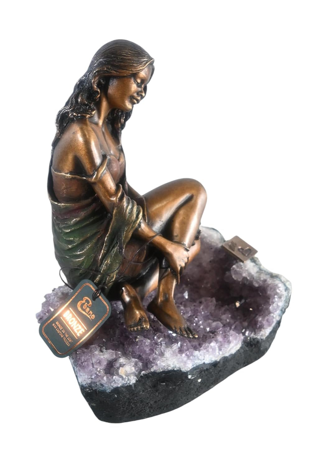 Manel Vidal Mar Bronze Maiden on Amethyst Geode by Ebano 12"x9"x11"H